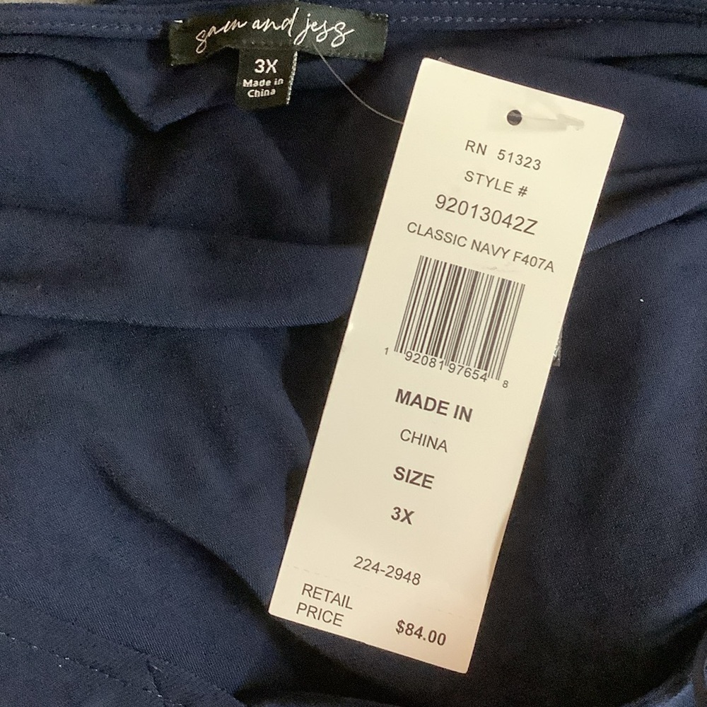 Sam and Jess Size 3X Navy Short Sleeve Midi Fit Button Dress. New With Tags - Picture 6 of 7